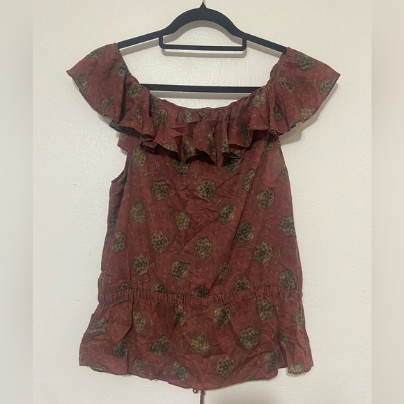 Ralph Lauren women's M ruffle top cinched waist button down floral blouse EUC - Picture 3 of 5